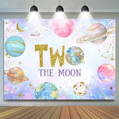 Lofaris Colorful Planet Gold Glitter 2nd Birthday Backdrop