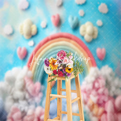 Lofaris Colorful Plush Rainbow Heart Cake Smash Backdrop