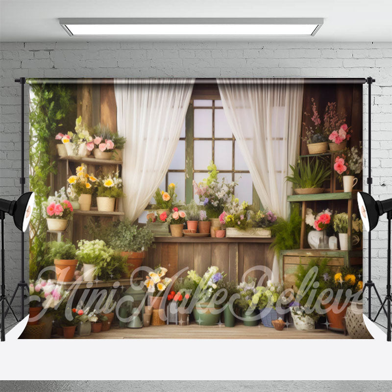 Lofaris Colorful Potted Flower White Curtain Spring Backdrop