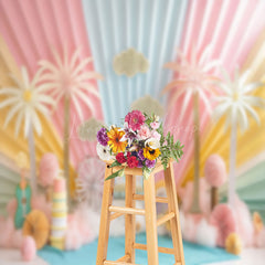 Lofaris Colorful Rainbow Cloud Babychella Cake Smash Backdrop