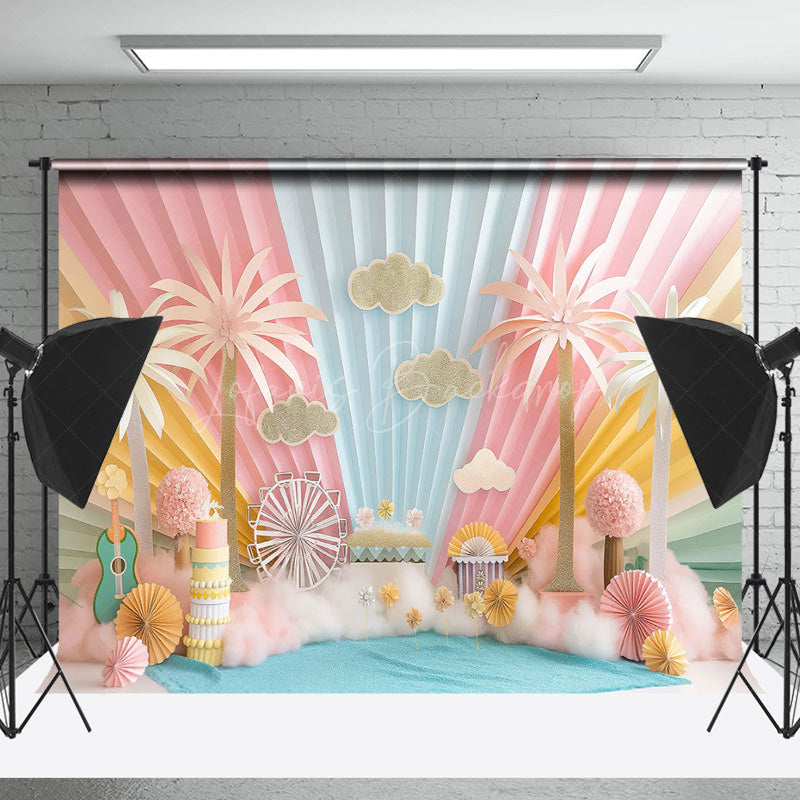 Lofaris Colorful Rainbow Cloud Babychella Cake Smash Backdrop