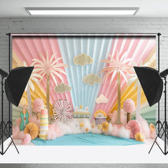 Lofaris Colorful Rainbow Cloud Babychella Cake Smash Backdrop