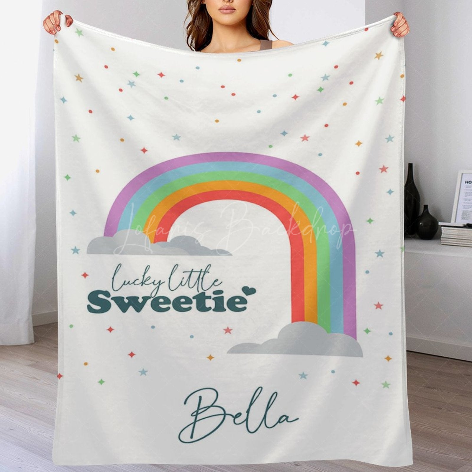 Lofaris Colorful Rainbow Little Sweetie Custom Name Blanket