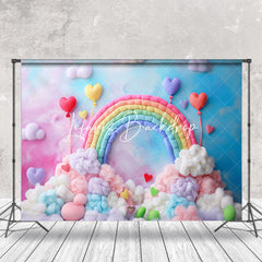 Lofaris Colorful Rainbow Plush Ball Heart Cake Smash Backdrop