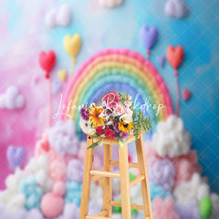 Lofaris Colorful Rainbow Plush Ball Heart Cake Smash Backdrop