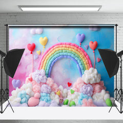 Lofaris Colorful Rainbow Plush Ball Heart Cake Smash Backdrop