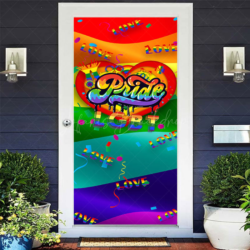 Lofaris Colorful Rainbow Ribbon Love Pride Month Door Cover