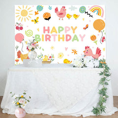 Lofaris Colorful Rainbow Sun Chicken Happy Birthday Backdrop