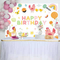 Lofaris Colorful Rainbow Sun Chicken Happy Birthday Backdrop