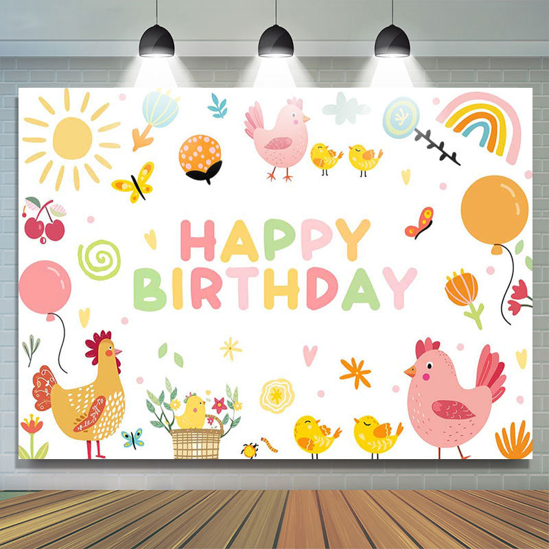 Lofaris Colorful Rainbow Sun Chicken Happy Birthday Backdrop