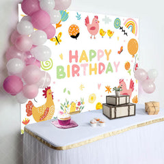 Lofaris Colorful Rainbow Sun Chicken Happy Birthday Backdrop