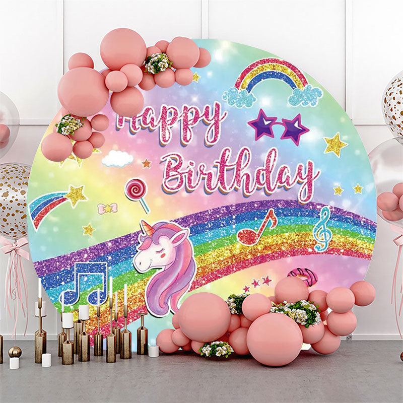 Lofaris Colorful Rainbow Unicorn Round Birthday Backdrop