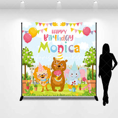 Lofaris Colorful Safari Animal Custom Name Birthday Backdrop