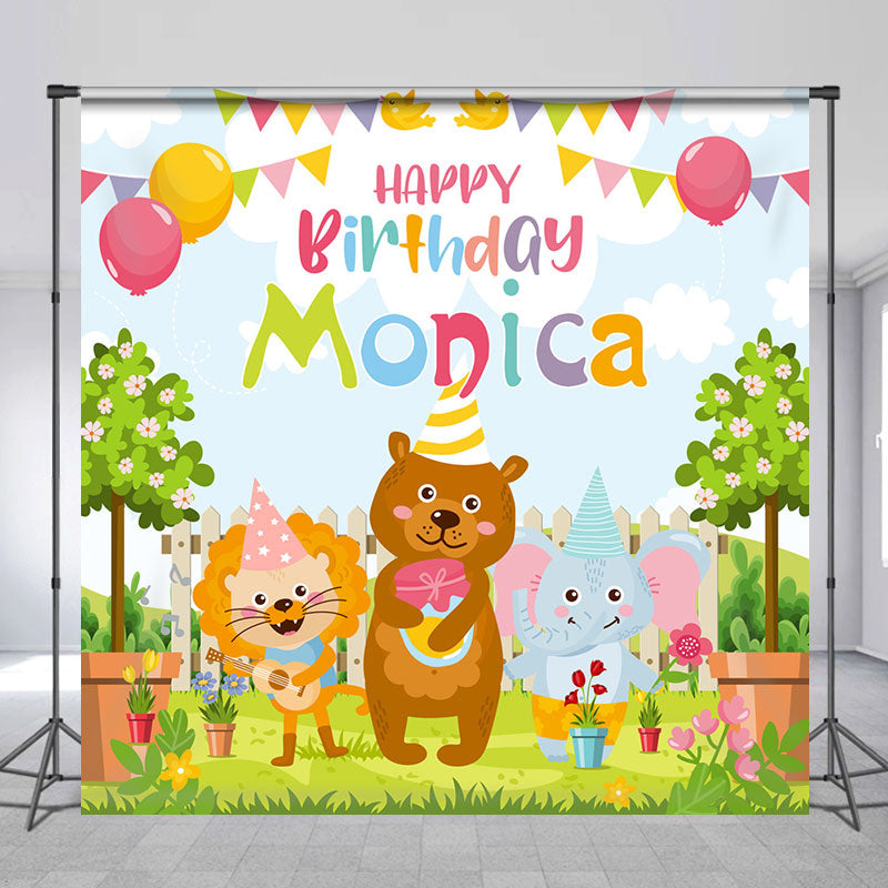 Lofaris Colorful Safari Animal Custom Name Birthday Backdrop