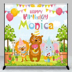 Lofaris Colorful Safari Animal Custom Name Birthday Backdrop