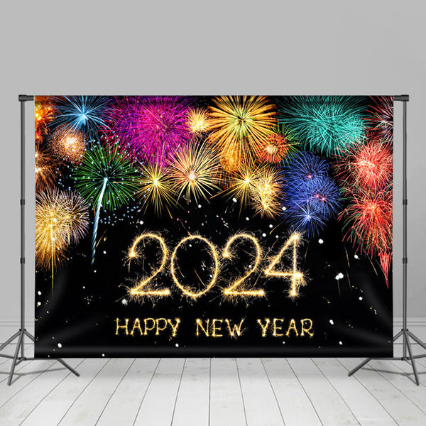 Lofaris Gold Balloons Glitter 2024 Happy New Year Backdrop | New Year Backdrop 2024 | New Year Party Backdrop | New Years Photography Backdrop