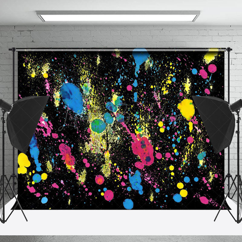 Lofaris Colorful Splash Paint Black Graffiti Wall Backdrop