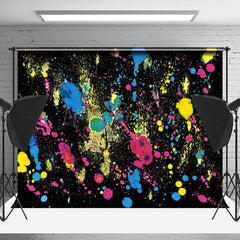 Lofaris Colorful Splash Paint Black Graffiti Wall Backdrop