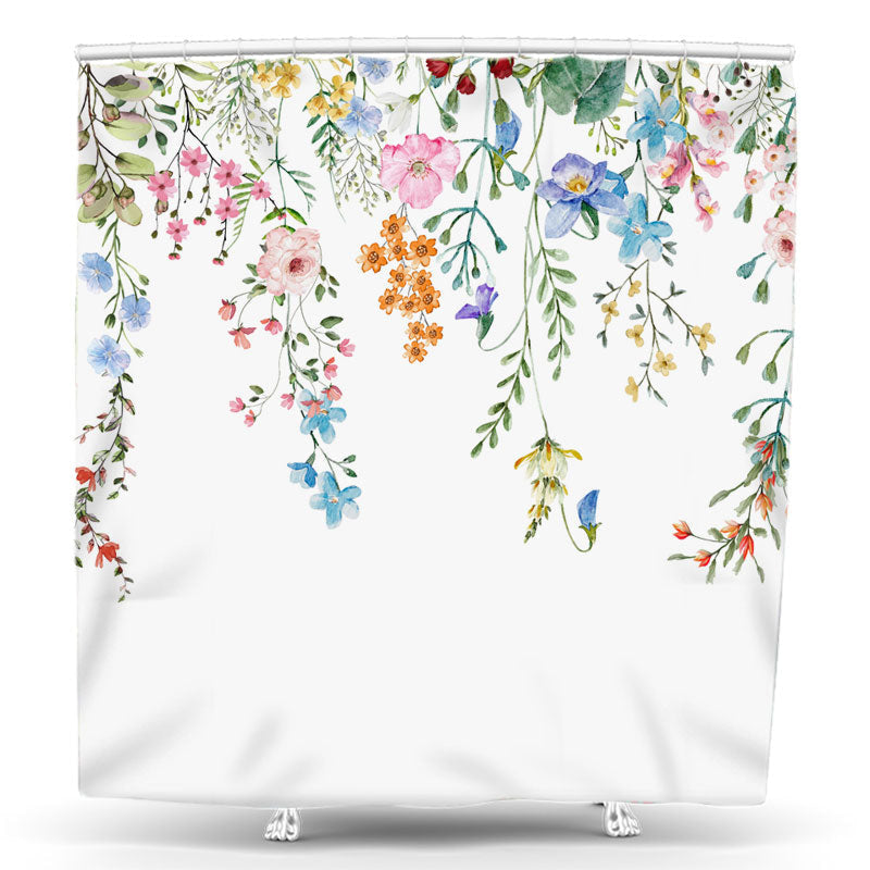 Lofaris Colorful Spring Floral White Bathroom Shower Curtain