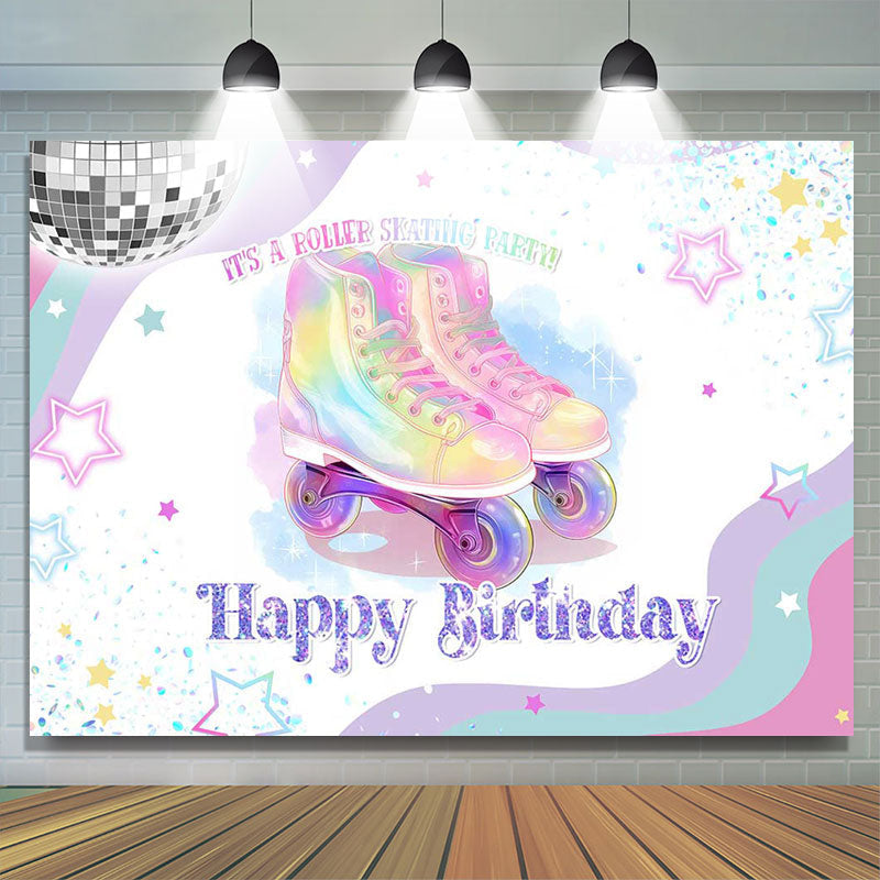Lofaris Colorful Star Roller Skating Birthday Party Backdrop