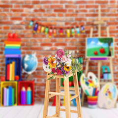 Lofaris Colorful Stationery Brick Wall Cake Smash Backdrop