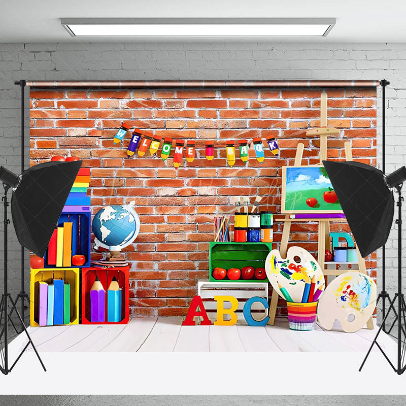 Lofaris Colorful Stationery Brick Wall Cake Smash Backdrop