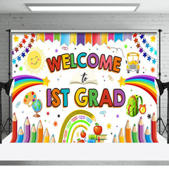 Lofaris Colorful Stationery Welcome To 1st Grad Backdrop