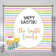 Lofaris Colorful Stripes Dessert Custom Name Easter Backdrop