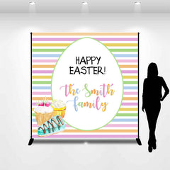 Lofaris Colorful Stripes Dessert Custom Name Easter Backdrop