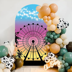 Lofaris Colorful Sunset Ferris Wheel Birthday Arch Backdrop