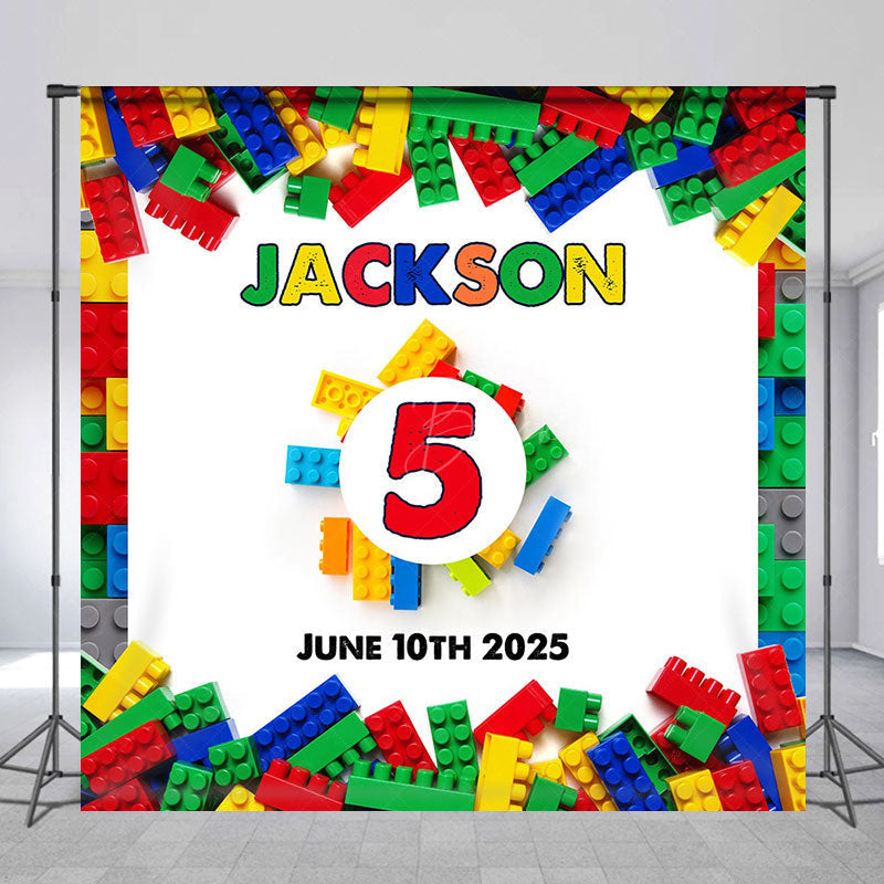 Lofaris Colorful Toy Block Custom Name 5th Birthday Backdrop