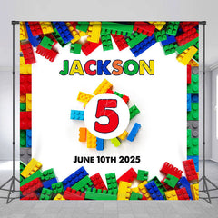 Lofaris Colorful Toy Block Custom Name 5th Birthday Backdrop