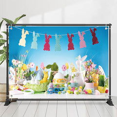 Lofaris Colorful Trinkets Bunny Eggs Blue Easter Backdrop