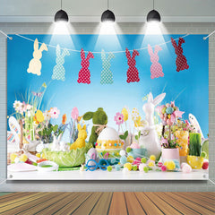 Lofaris Colorful Trinkets Bunny Eggs Blue Easter Backdrop