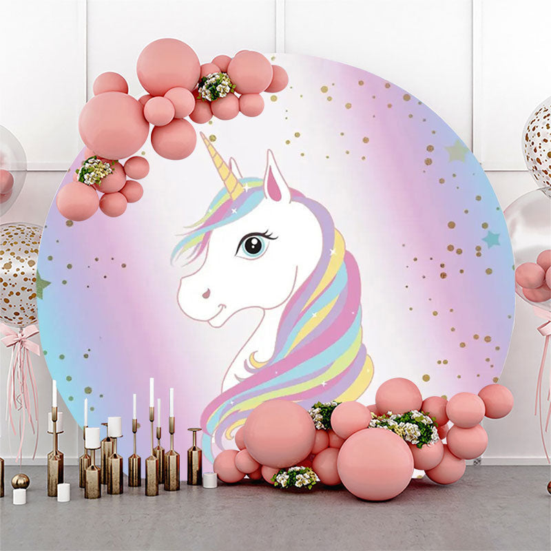 Lofaris Colorful Unicorn Gold Round Birthday Party Backdrop