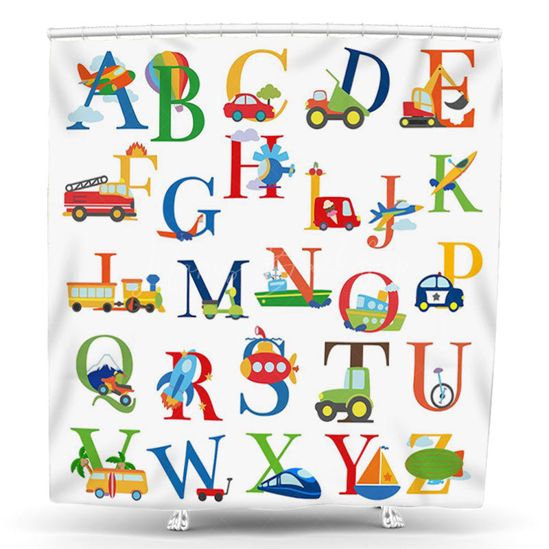 Lofaris Colorful Various Car English Alphabet Shower Curtain