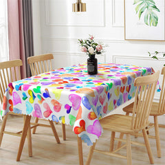 Lofaris Colorful Watercolor Hearts Rectangle Tablecloth