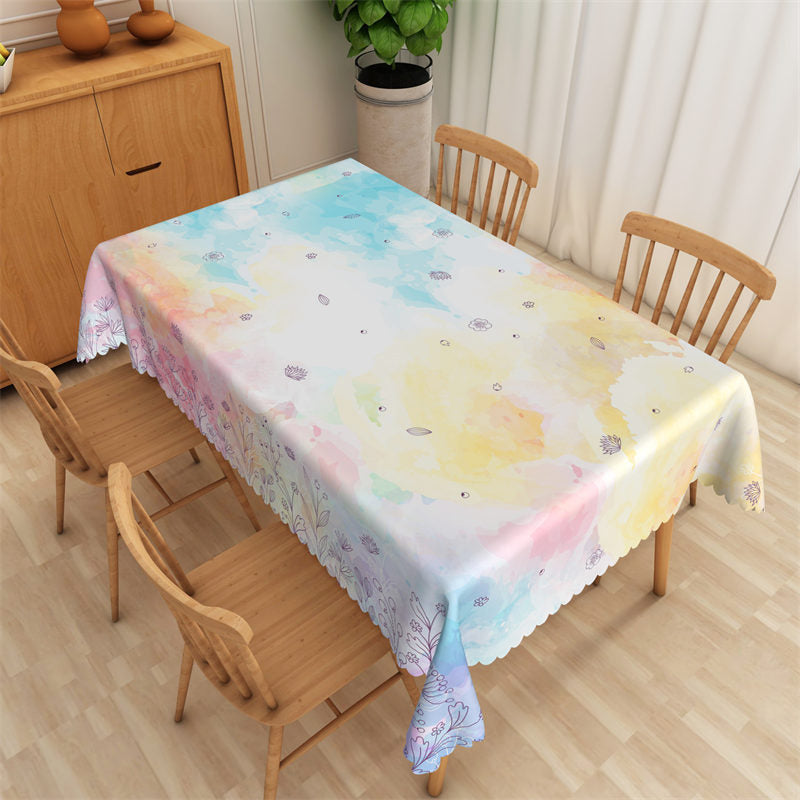 Lofaris Colorful Watercolor Render Floral Art Tablecloth