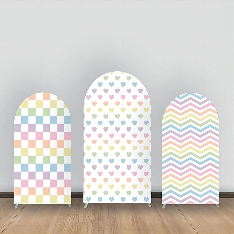 Lofaris Colorful Wavy Stripe Heart Plaid Arch Backdrop Kit