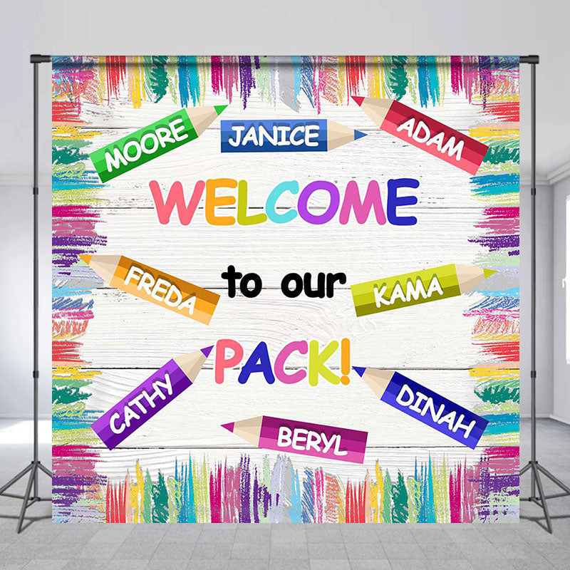 Lofaris Colorful Welcome To Our Pack Custom Name Backdrop