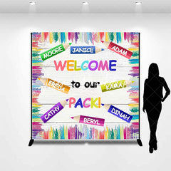 Lofaris Colorful Welcome To Our Pack Custom Name Backdrop