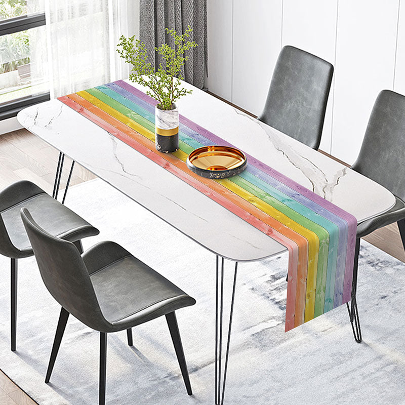 Lofaris Colorful Wood Texture Rainbow Fabric Table Runner