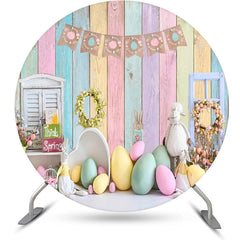 Lofaris Colorful Wooden Wall Spring Round Easter Backdrop