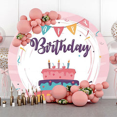 Lofaris Colors Cake Pink Ribbons Round Birthday Backdrop