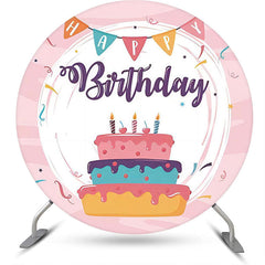 Lofaris Colors Cake Pink Ribbons Round Birthday Backdrop