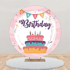 Lofaris Colors Cake Pink Ribbons Round Birthday Backdrop