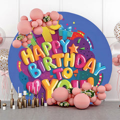 Lofaris Colors Letter Gift Blue Round Birthday Backdrop