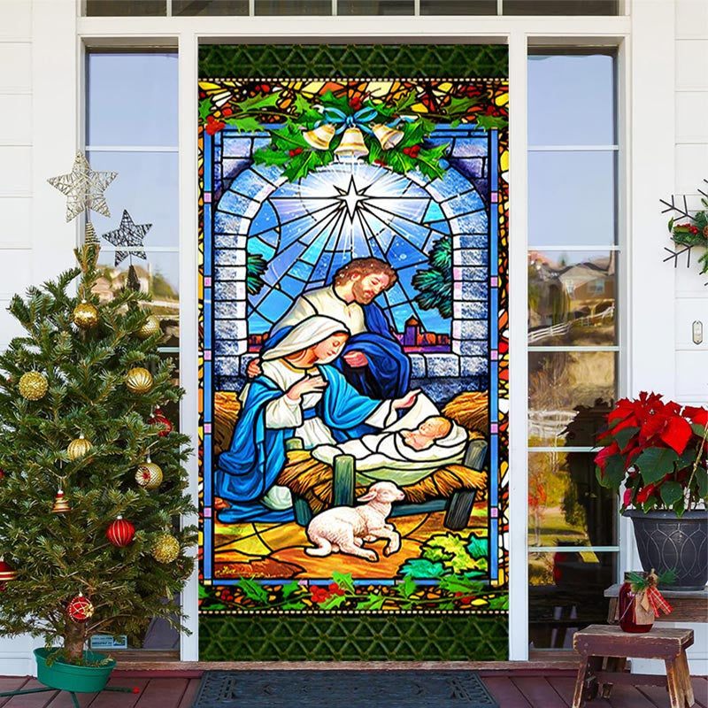 Lofaris Colourful Holy God Baby Sheep Christmas Door Cover