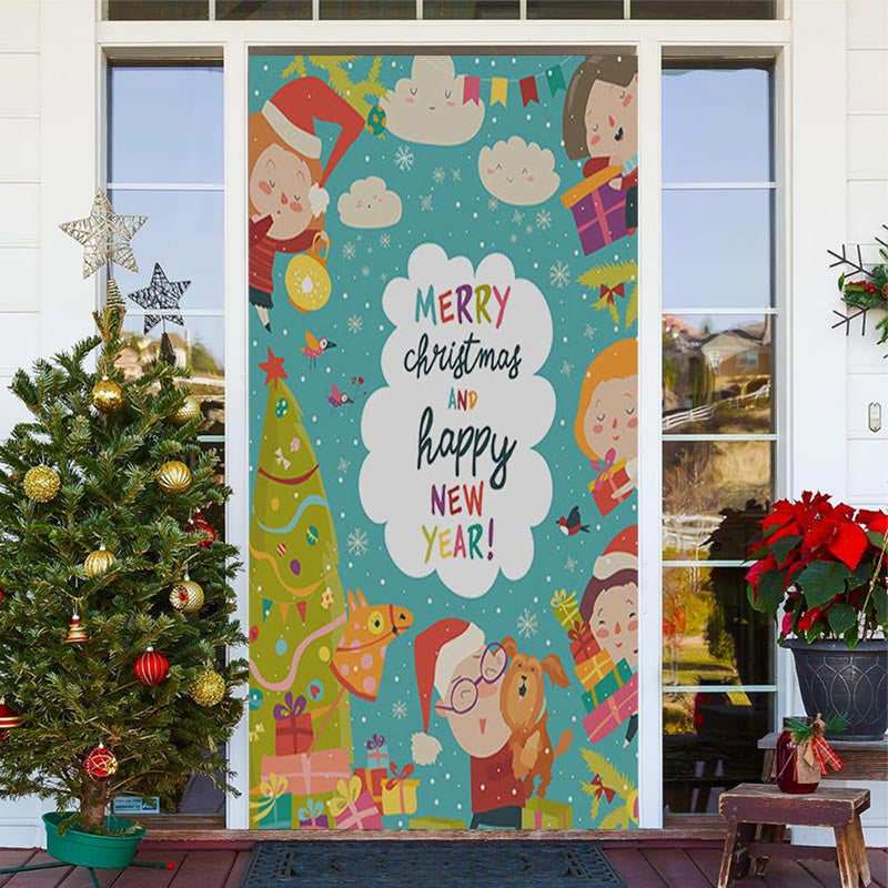 Lofaris Colourful Merry Christmas Happy New Year Door Cover