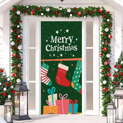 Lofaris Colourful Sock Green Merry Christmas Door Cover